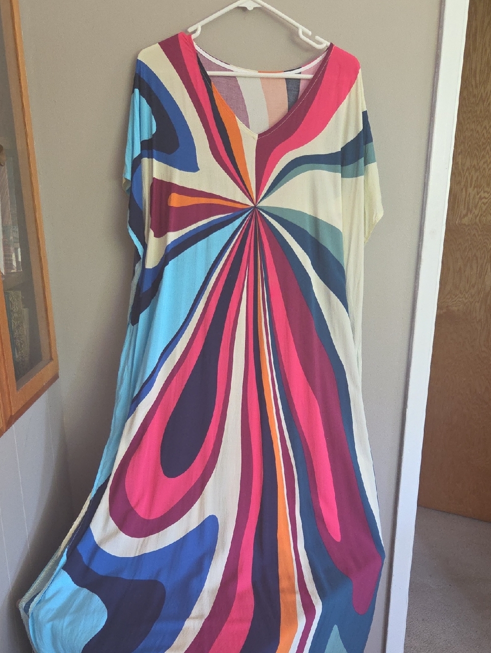 Vibrant Swirl Maxi Caftan in Pink, Blue, Cream